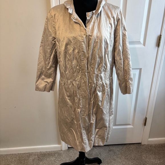 Chico's Callisto Champagne Gold Long Satin Duster Suit Jacket Snap Sz 2 L/12 - Picture 1 of 8